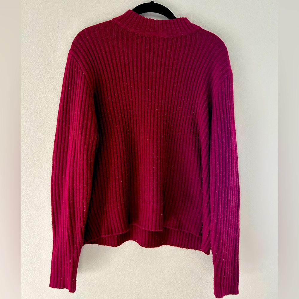 H&M Burgundy Mock Neck Ribbed Knit Sweater